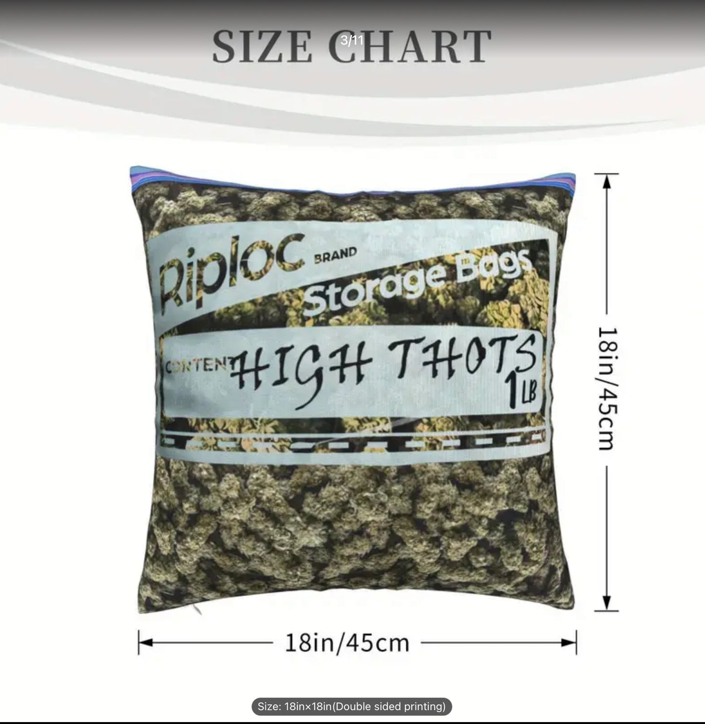 Ziplock Vintage Weed Baggie Pillow, 18x18”