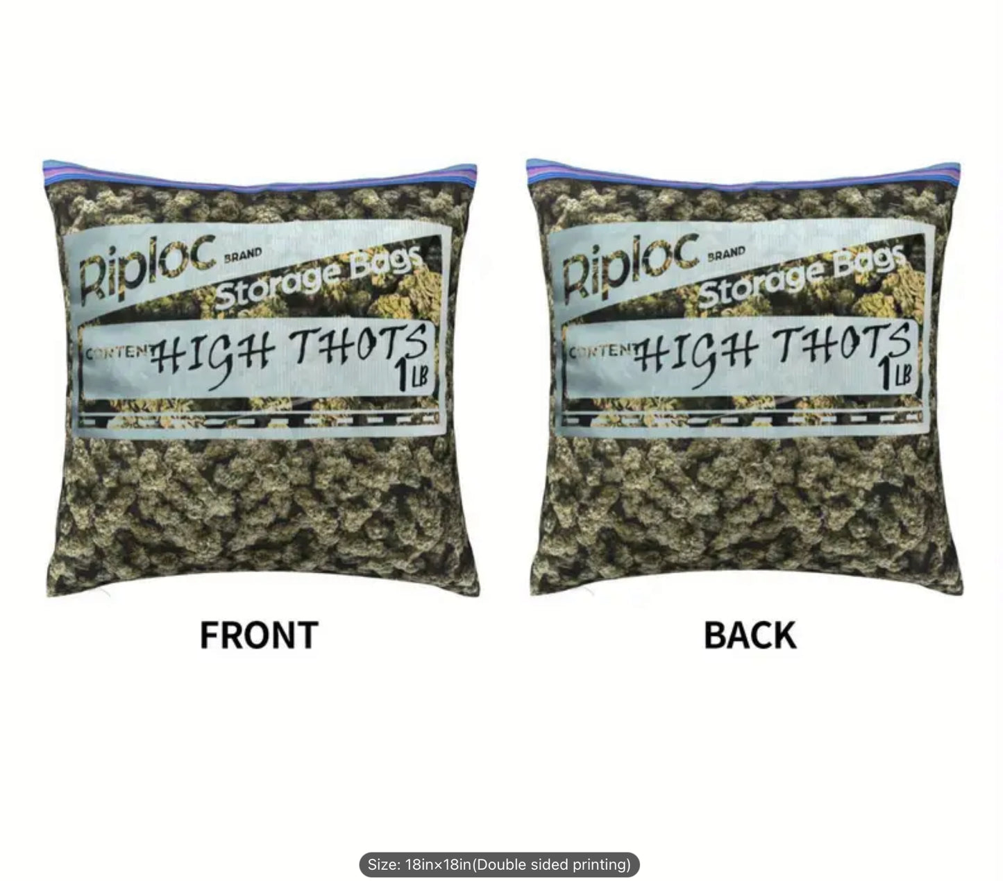 Ziplock Vintage Weed Baggie Pillow, 18x18”