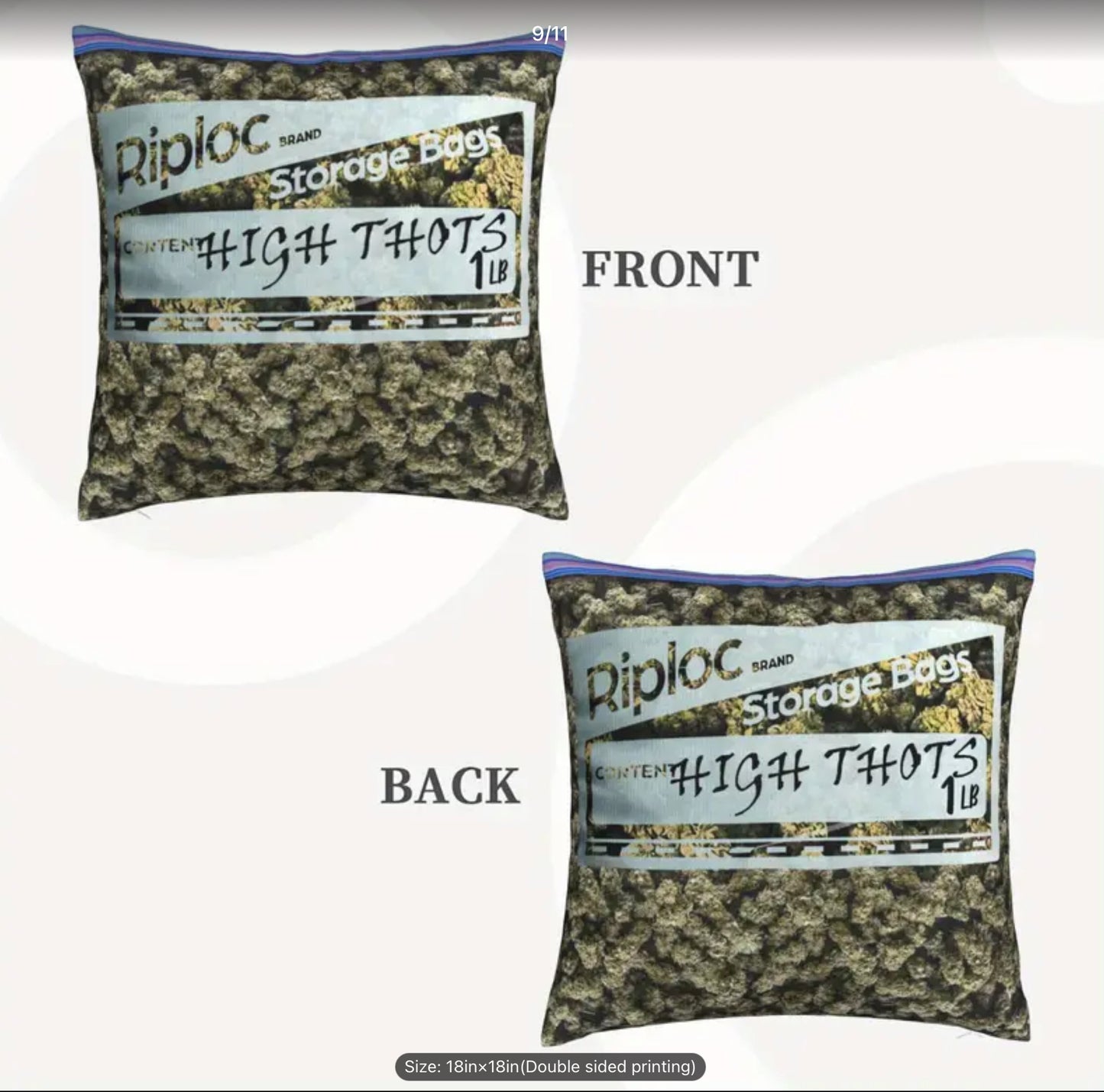 Ziplock Vintage Weed Baggie Pillow, 18x18”